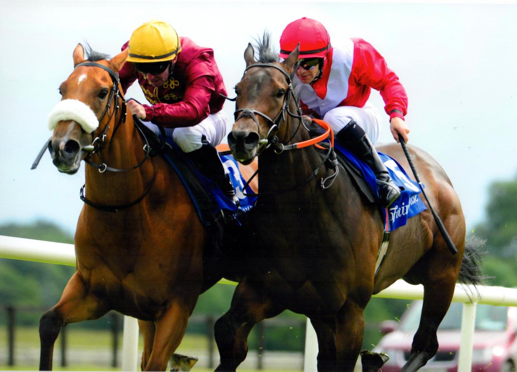 QUEEN CATRINE lands the Irish Stallion Farms EBF Brownstown Stakes Gr3 at Fairyhouse 10th July 2016